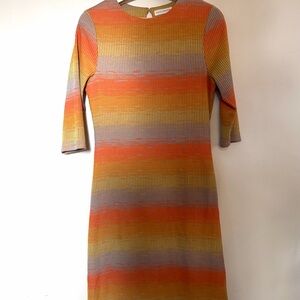 NATIVE YOUTH Striped Ribbed Knit Dress in Orange, Yellow, Blue, and Red